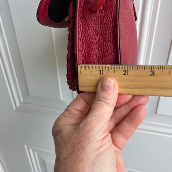 Rebecca Minkoff Crossbody Saddle Bag Pebble Leather Whip Stitch Detail Burgundy - Picture 13 of 16